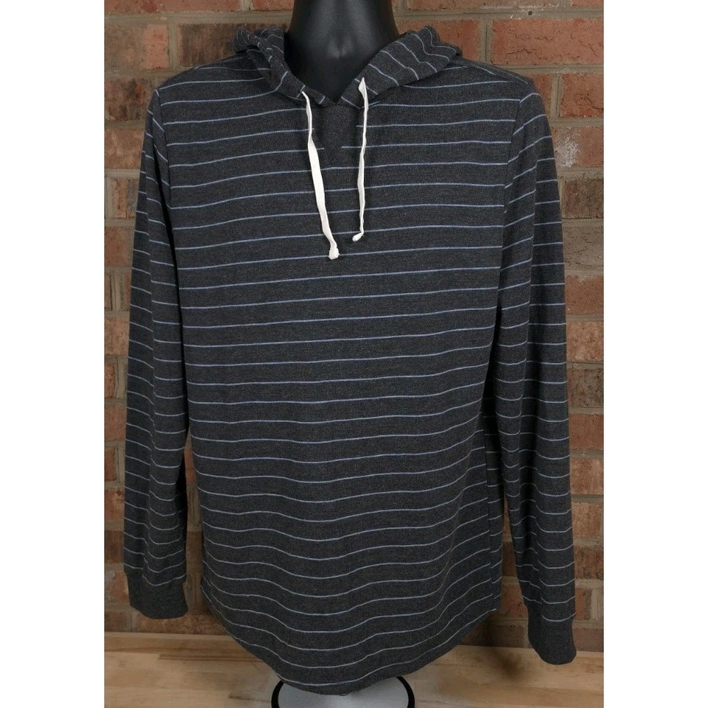 Marine Layer Mens Medium Long Sleeve Hoodie Gray Blue Stripe Pullover Sweatshirt